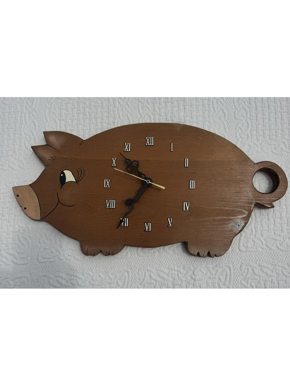 Vintage Cottage Core Wooden Pig Wall Clock - WORKS!